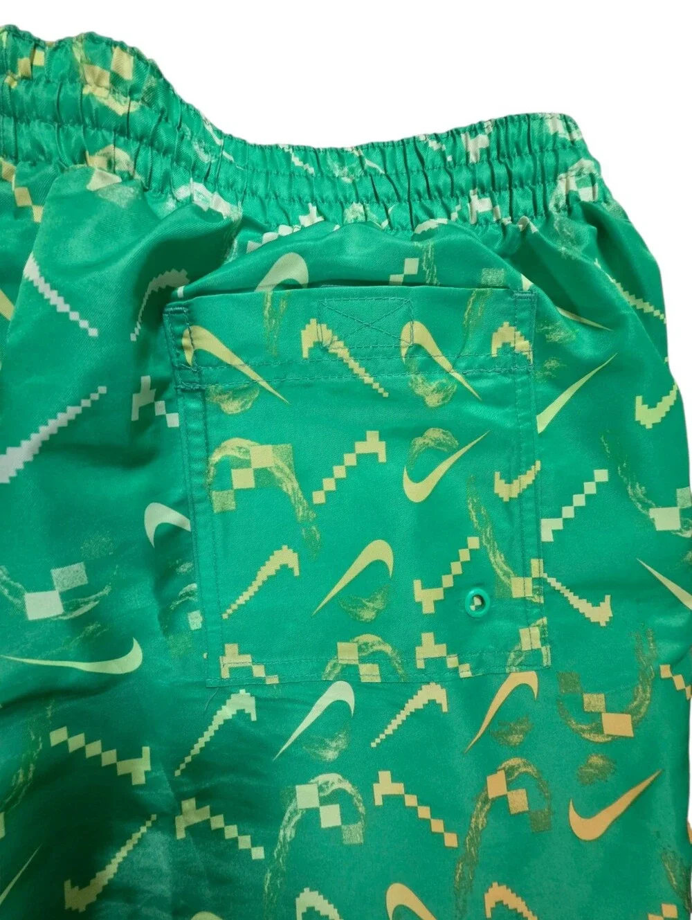 Nike Green Geometric Swim Trunks,  Pockets, Drawstring, XXL Mens